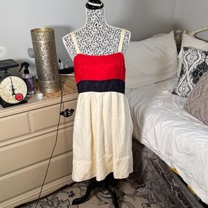 Country Road Red, Black & Cream Striped line. & silk Sundress Sz AU 14 US 10